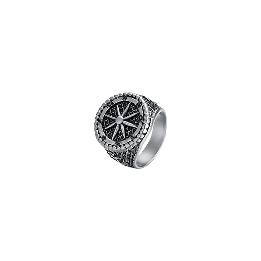 Anello Uomo Luca Barra Scudo Acciaio Brunito Con Rosa Dei Venti - Misura 21