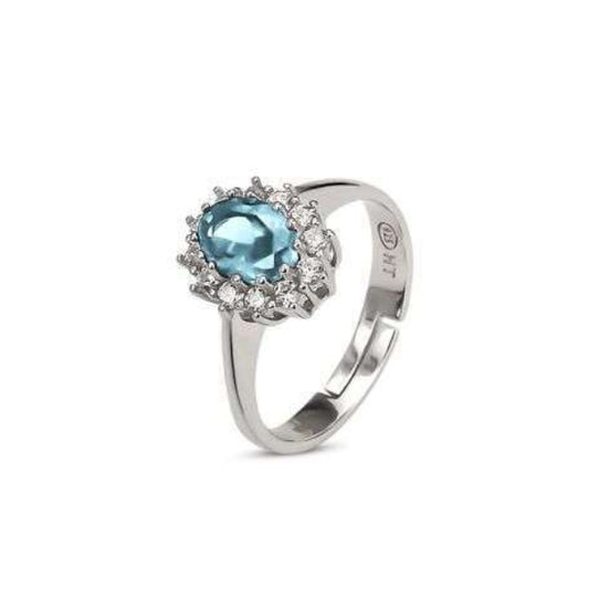 Anello Boccadamo Sophie Argento Rosetta Zircone Azzurro Contornato