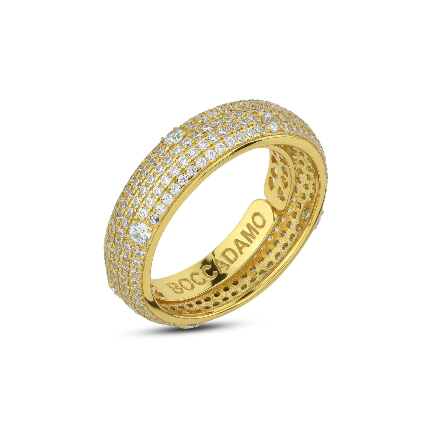 Anello a Fascia Boccadamo Sophie Regolabile Argento Dorato Con Pavè Di Zirconi