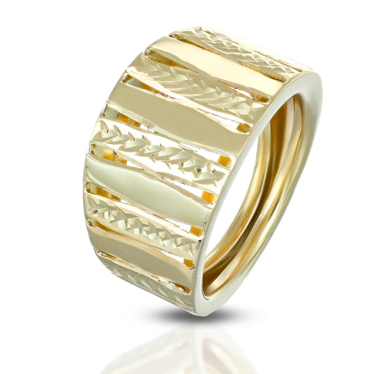 Anello a fascia Dana Bamboo Oro Giallo 9 Kt con Righe Verticali Alternate Lucide E Diamantate - Misura 18