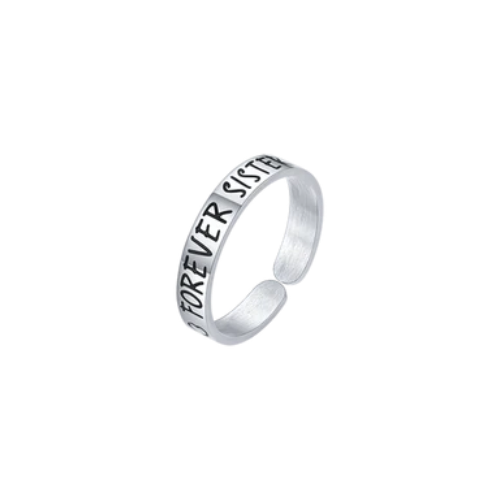 Anello Regolabile Luca Barra Acciaio Frase Smalto Nero "Forever Sister"