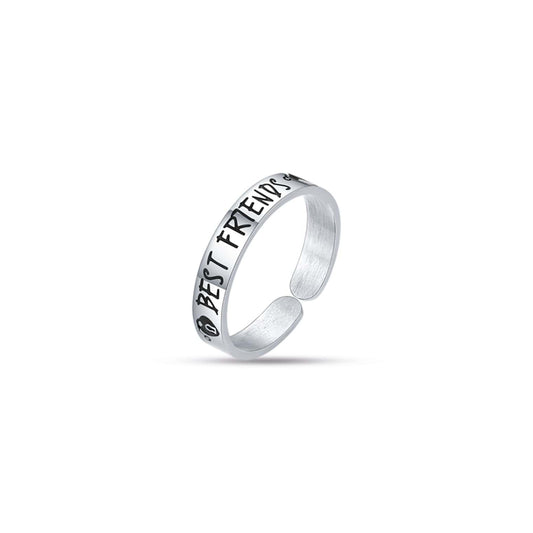 Anello Regolabile Luca Barra Acciaio Frase Smalto Nero "Best Friends"