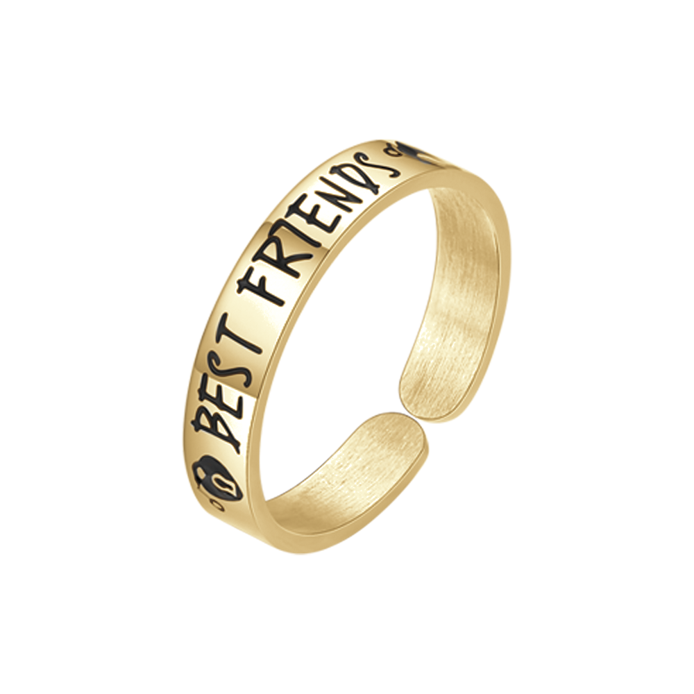 Anello Regolabile Luca Barra Donna Pvd Oro Frase Smalto Nero "Best Friends"