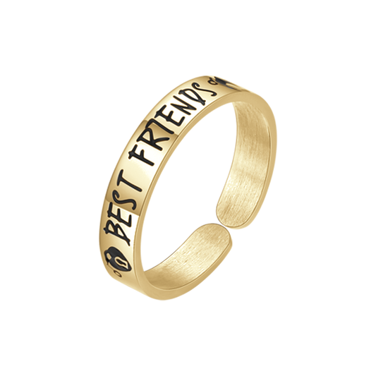 Anello Regolabile Luca Barra Donna Pvd Oro Frase Smalto Nero "Best Friends"