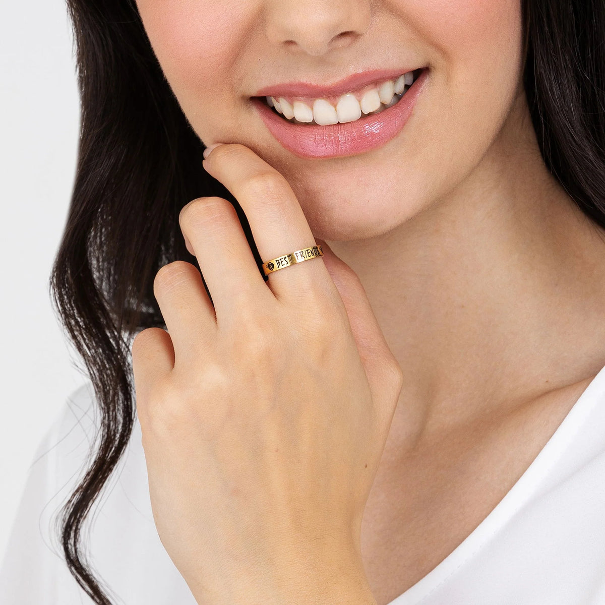 Anello Regolabile Luca Barra Donna Pvd Oro Frase Smalto Nero "Best Friends"