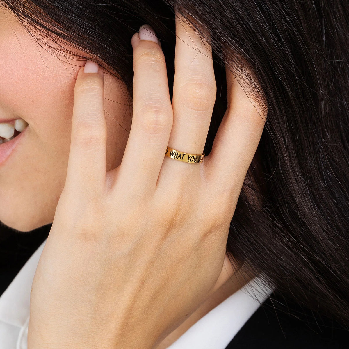 Anello Regolabile Luca Barra Donna Pvd Oro Frase Smalto Nero "Do What You Love"