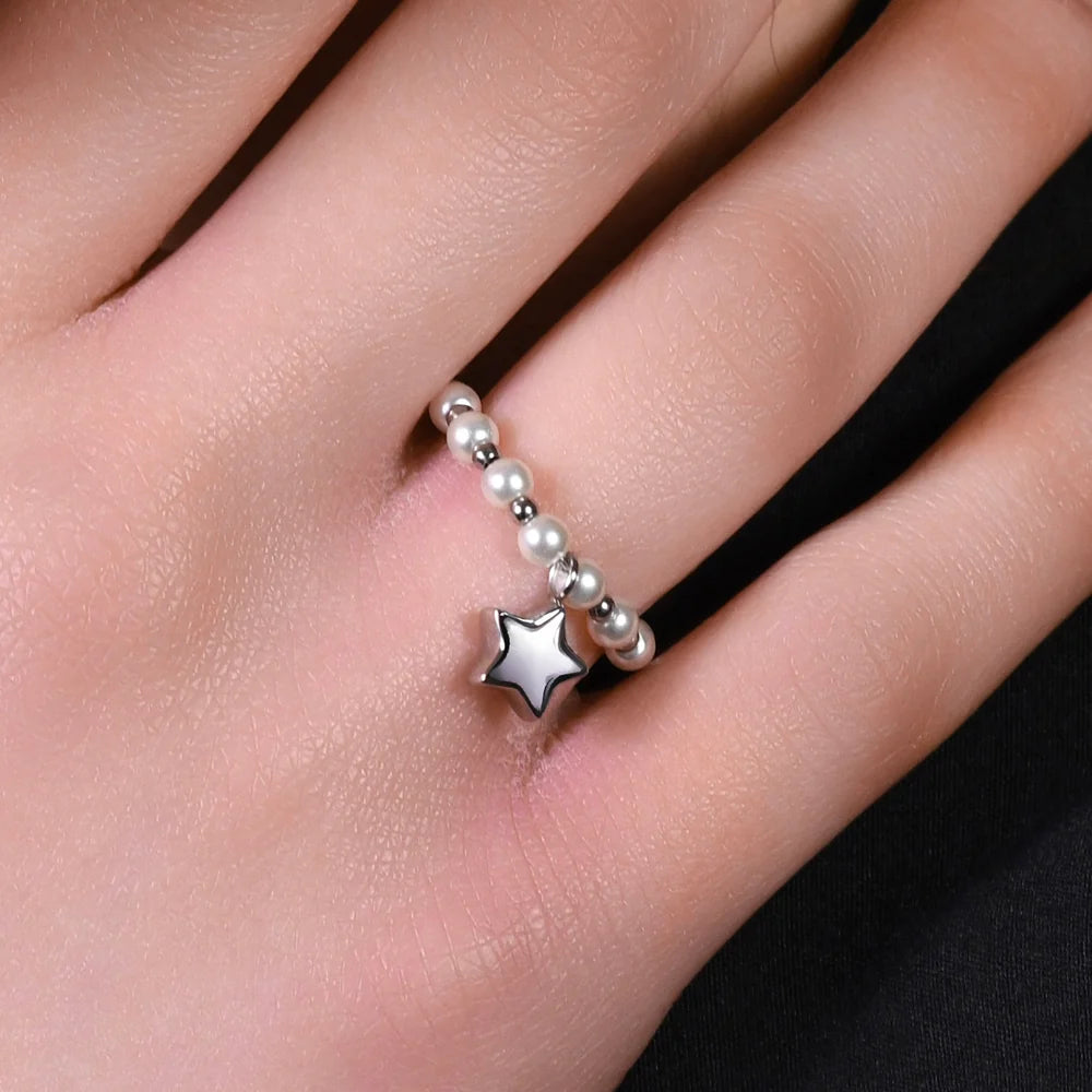 Anello Regolabile Luca Barra Regolabile In Acciaio E Perle Con Charm Stella