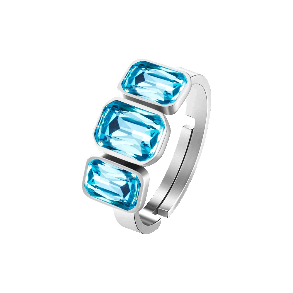 Anello Regolabile Luca Barra Acciaio Con Cristalli Acqua Marina