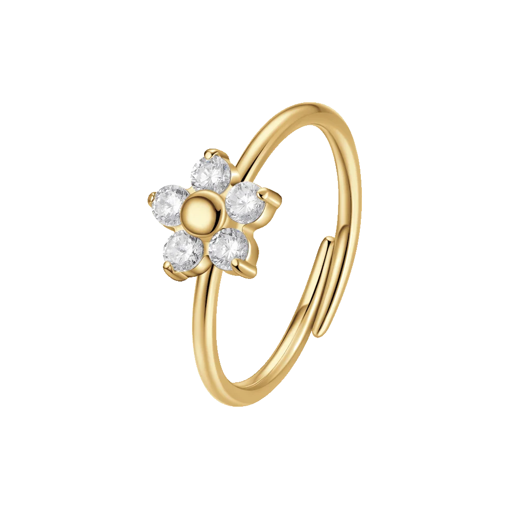 Anello Regolabile Luca Barra Regolabile Pvd Oro Con Fiore Petali Zirconi