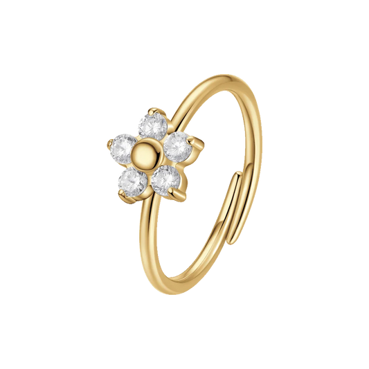 Anello Regolabile Luca Barra Regolabile Pvd Oro Con Fiore Petali Zirconi