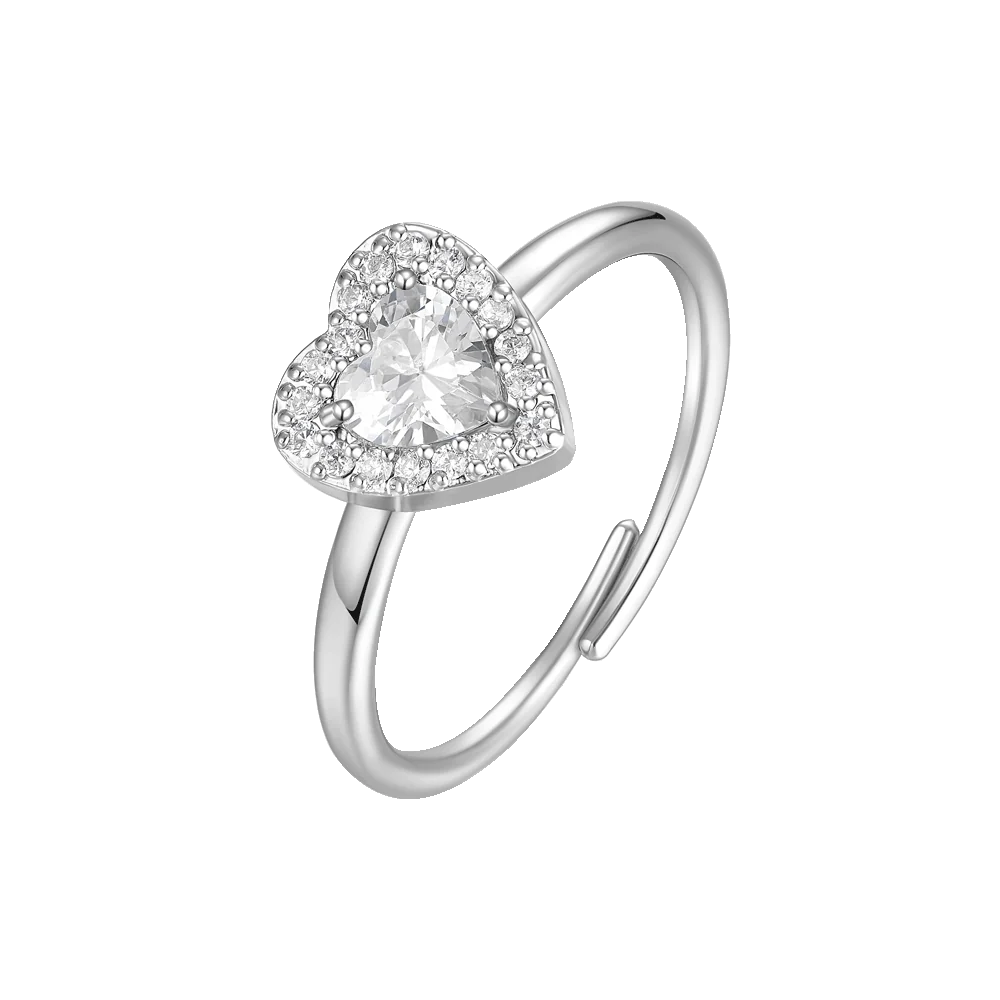 Anello Regolabile Luca Barra Acciaio Con Cristallo Taglio Cuore Contornato