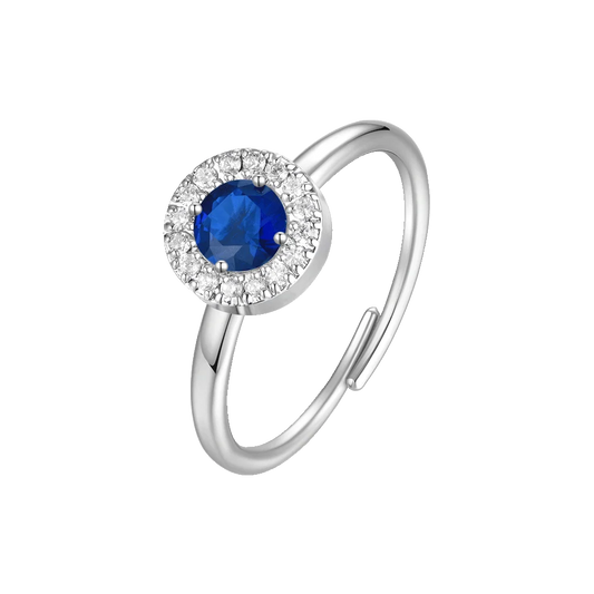 Anello Regolabile Luca Barra Acciaio Con Cristallo Tondo Blu Contornato