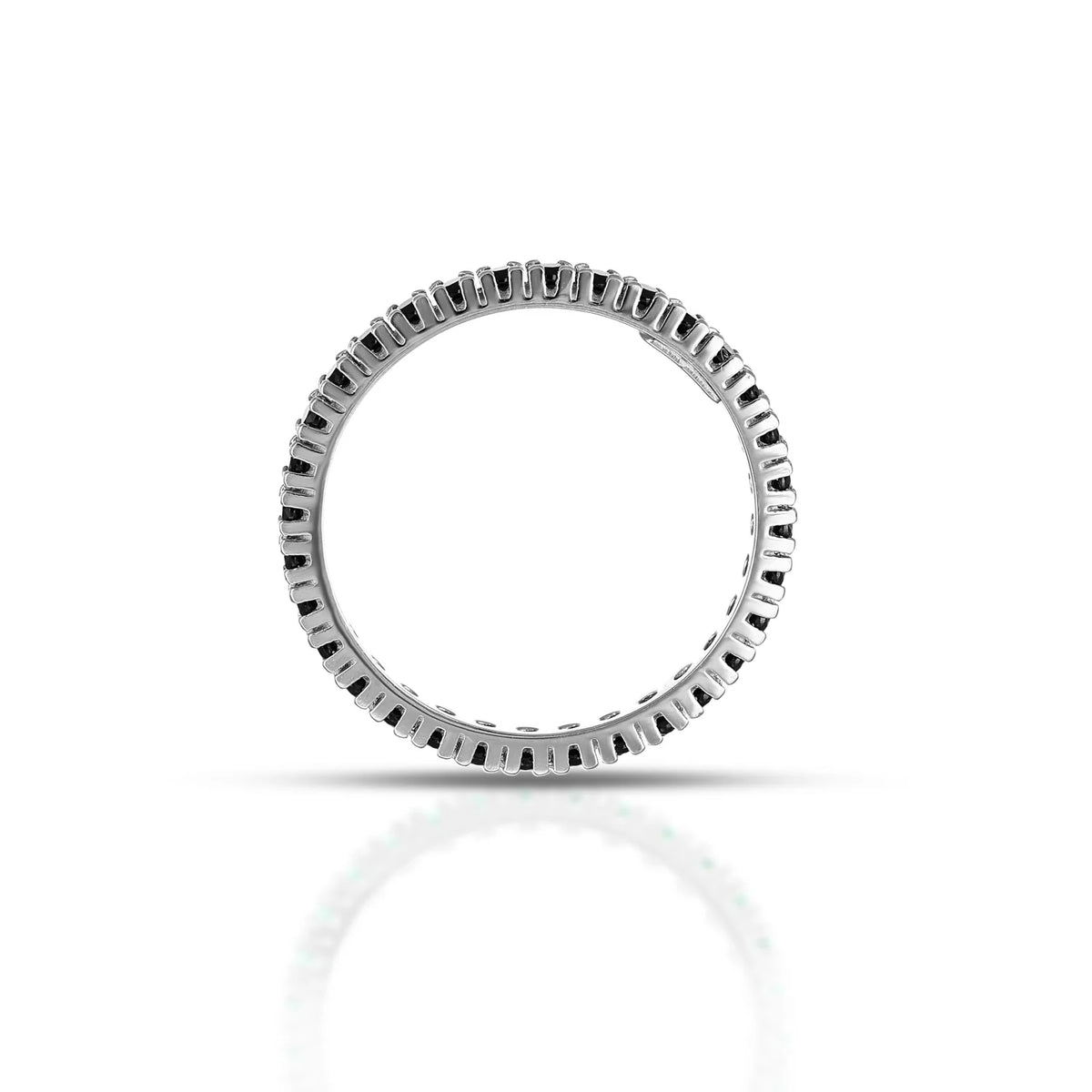 Anello Veretta Dana Senza Fine Tutto Giro Oro Bianco 9 Kt con Zirconi Neri - Misura 19