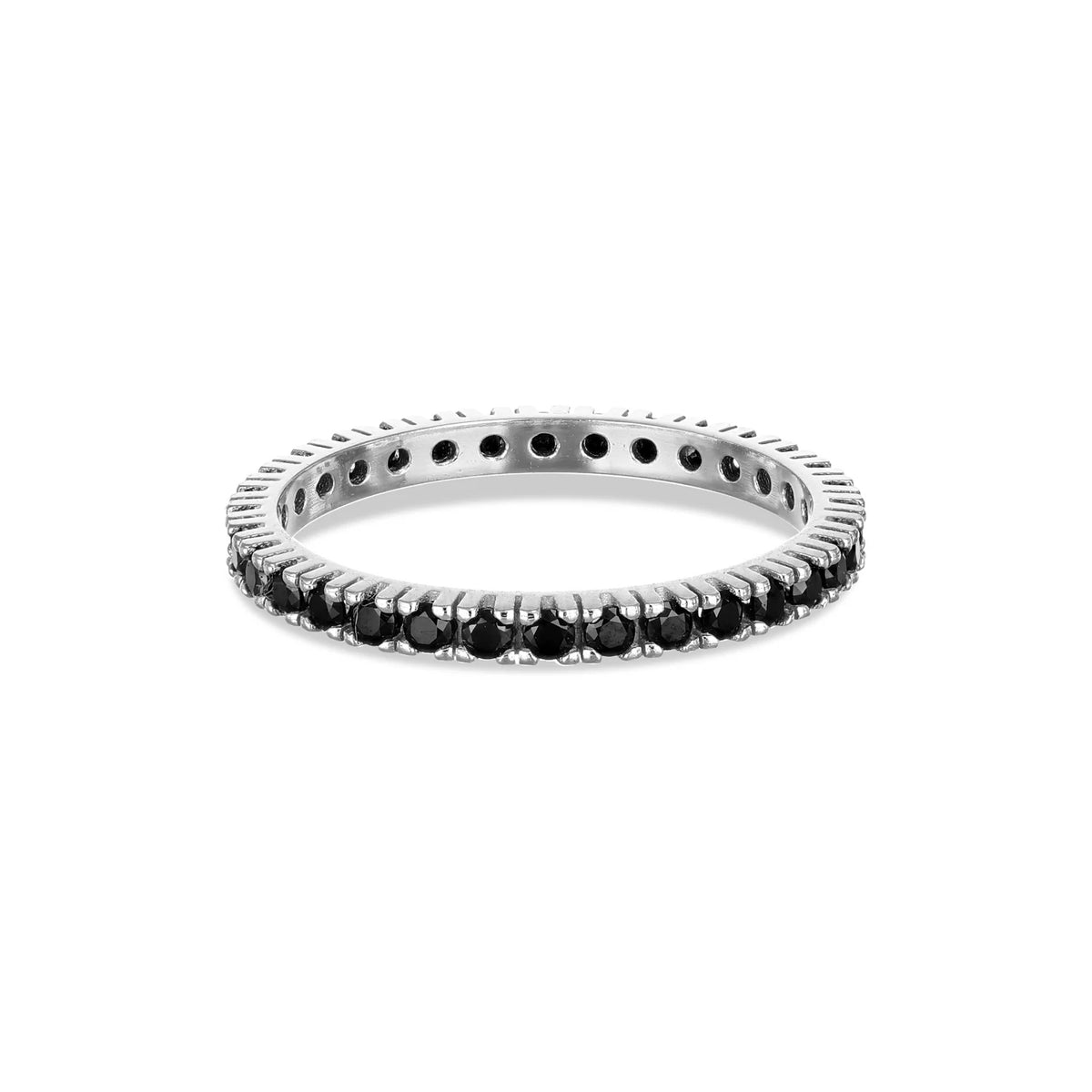 Anello Veretta Dana Senza Fine Tutto Giro Oro Bianco 9 Kt con Zirconi Neri - Misura 19