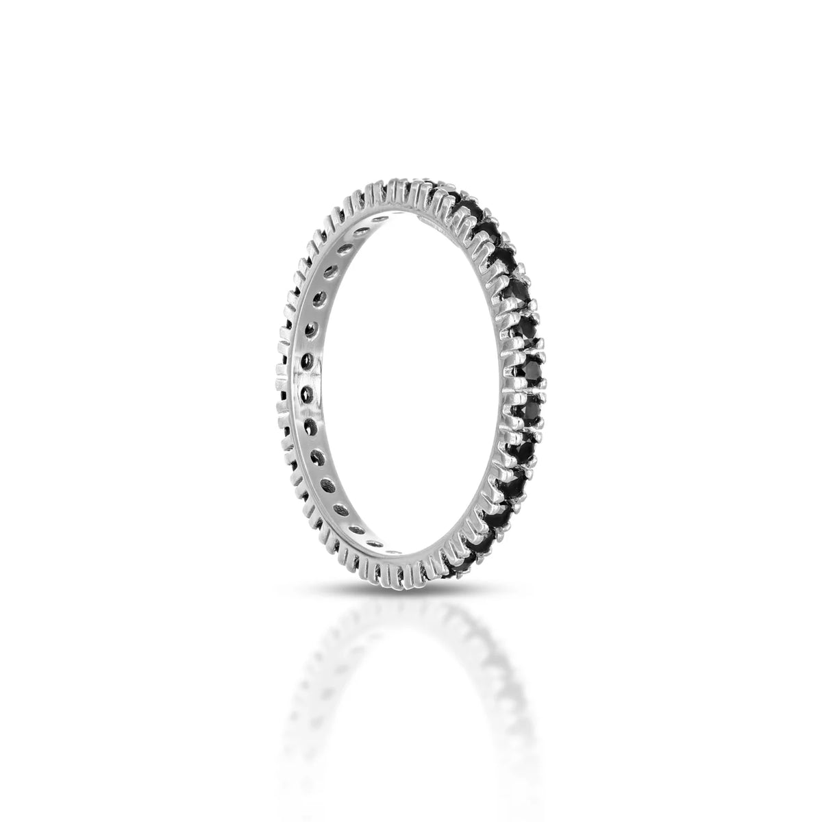 Anello Veretta Dana Senza Fine Tutto Giro Oro Bianco 9 Kt con Zirconi Neri - Misura 19