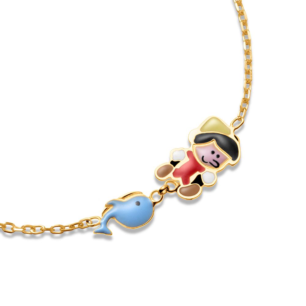 Bracciale Lebebé Primegioie Fiabe Oro Giallo Pinocchio & Balena