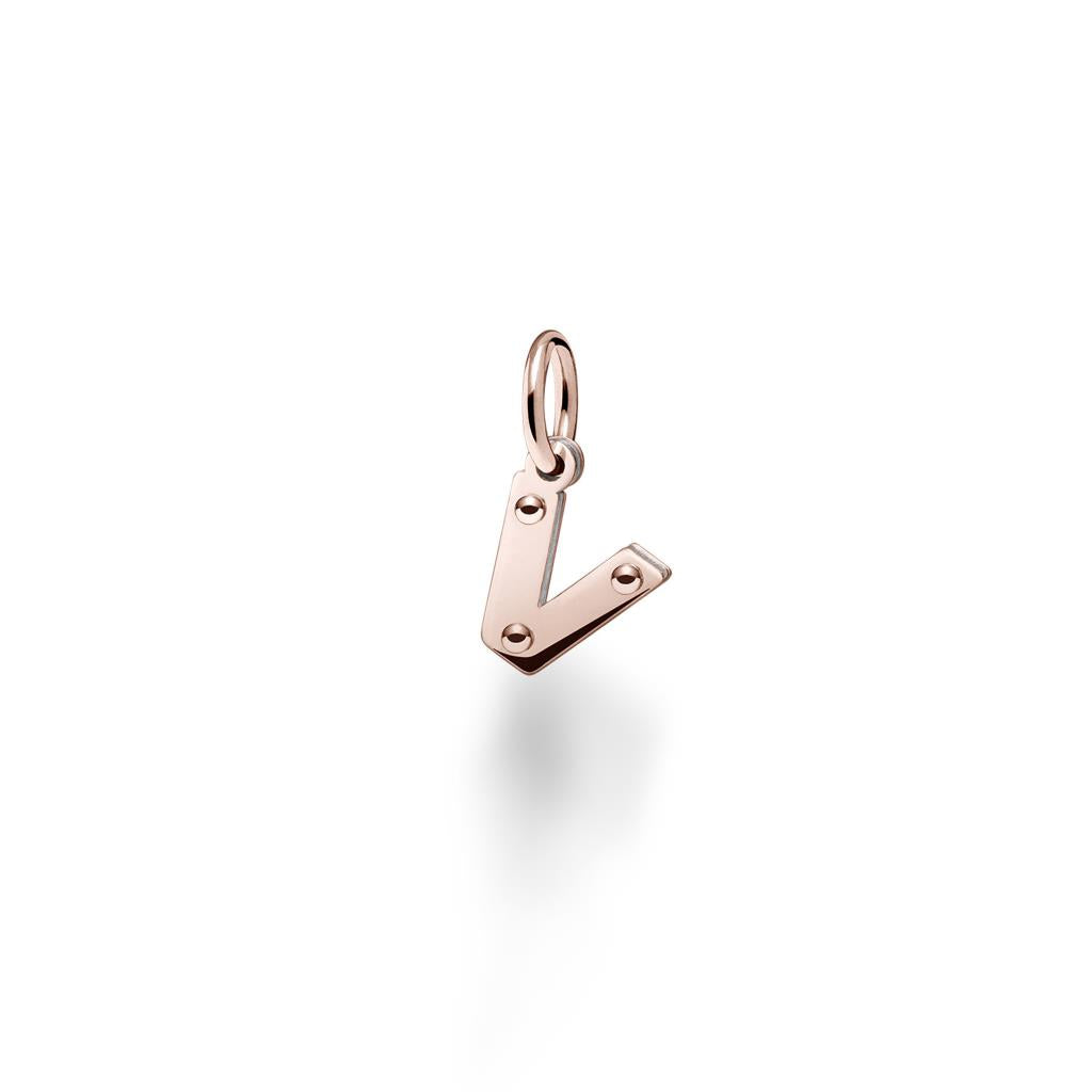 Ciondoli Lebebé Lockyourlove Lettera V Oro Rosa 9 Kt e Argento Cordino Bianco