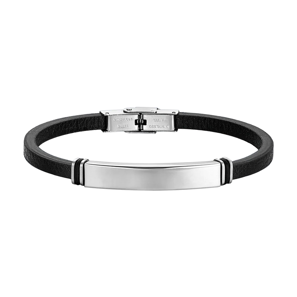 Bracciale Uomo Luca Barra Casual Cuoio Nero Elementi Acciaio