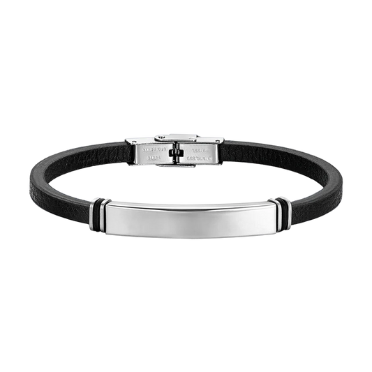 Bracciale Uomo Luca Barra Casual Cuoio Nero Elementi Acciaio
