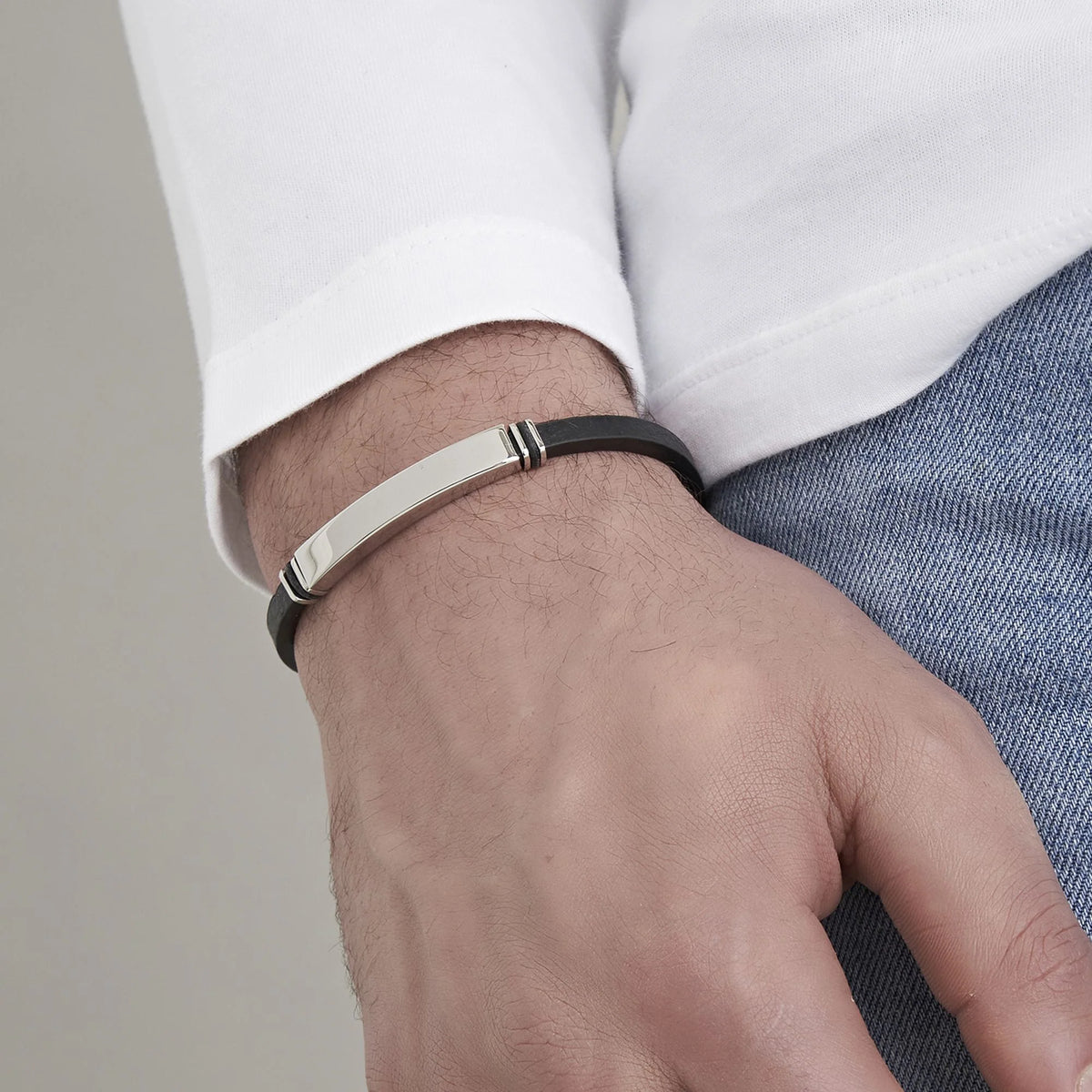 Bracciale Uomo Luca Barra Casual Cuoio Nero Elementi Acciaio