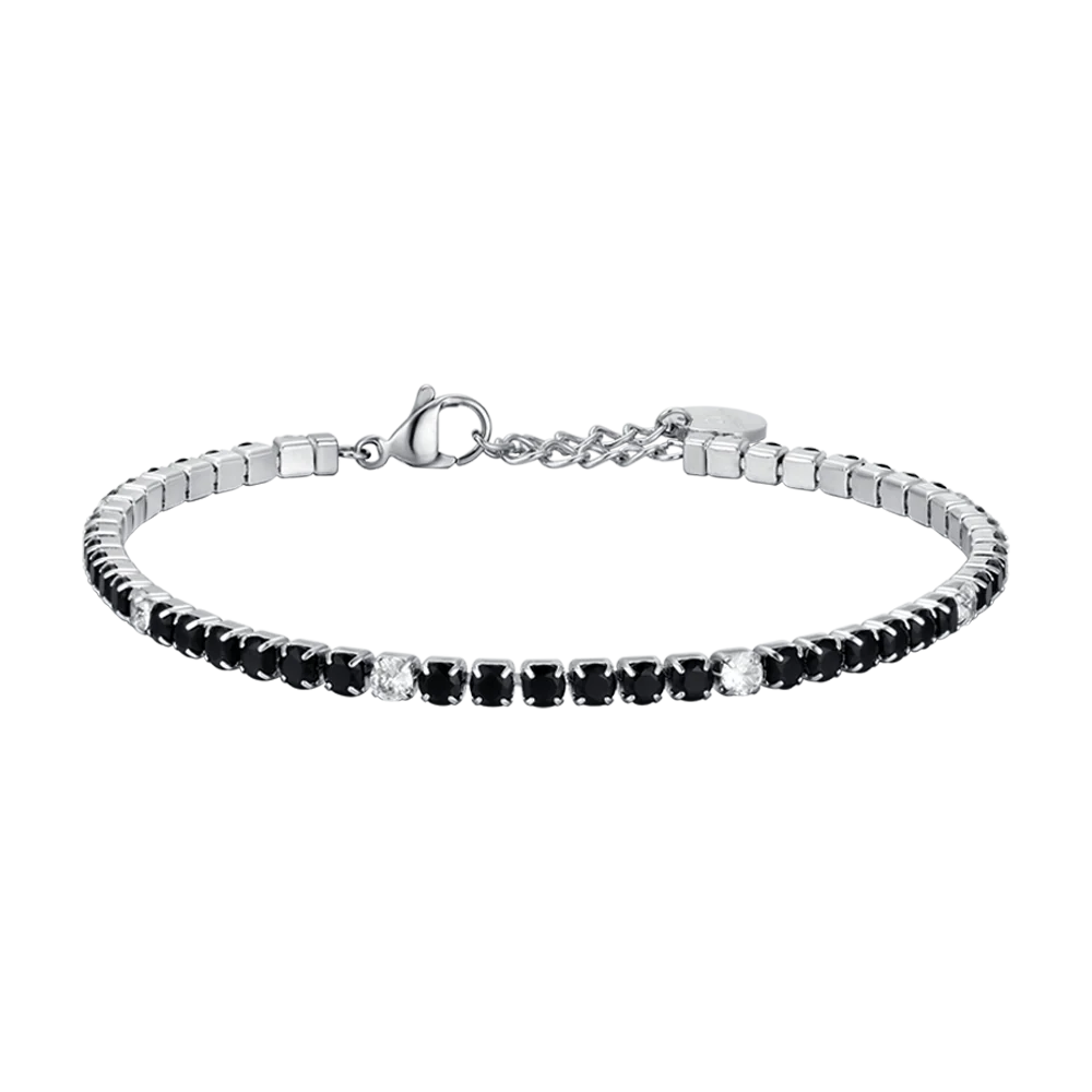 Bracciale Uomo Luca Barra Tennis Acciaio Con Cristalli Neri/Bianchi