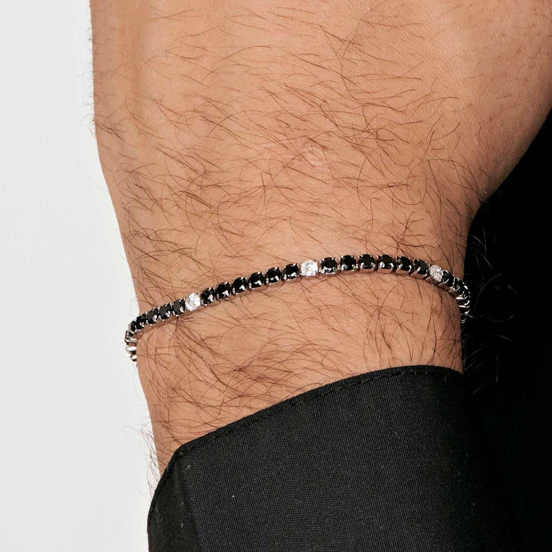 Bracciale Uomo Luca Barra Tennis Acciaio Con Cristalli Neri/Bianchi