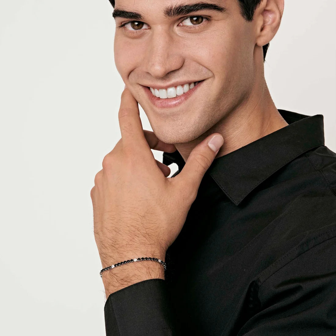 Bracciale Uomo Luca Barra Tennis Acciaio Con Cristalli Neri/Bianchi