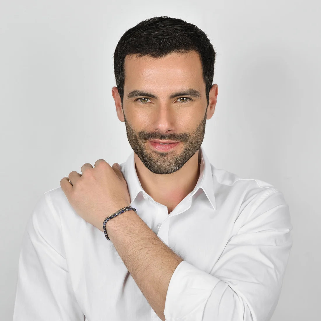Bracciale Uomo Luca Barra Acciaio Doppio Filo Catena Grumetta/Sferette Blu
