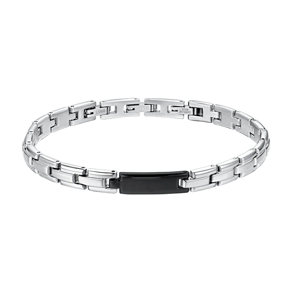 Bracciale Uomo Luca Barra Acciaio Con Piastrina Pvd Nero
