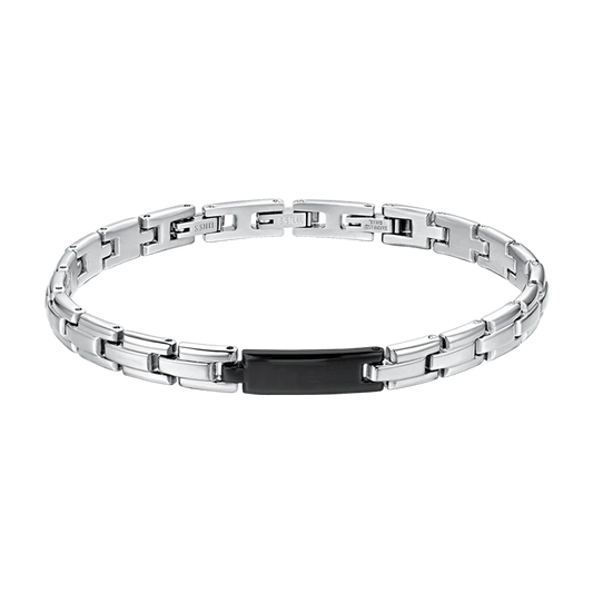 Bracciale Uomo Luca Barra Acciaio Con Piastrina Pvd Nero