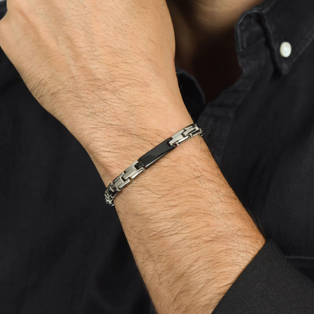 Bracciale Uomo Luca Barra Acciaio Con Piastrina Pvd Nero