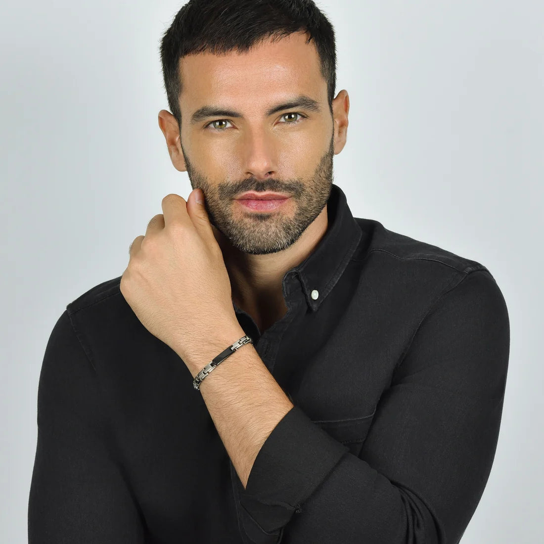 Bracciale Uomo Luca Barra Acciaio Con Piastrina Pvd Nero