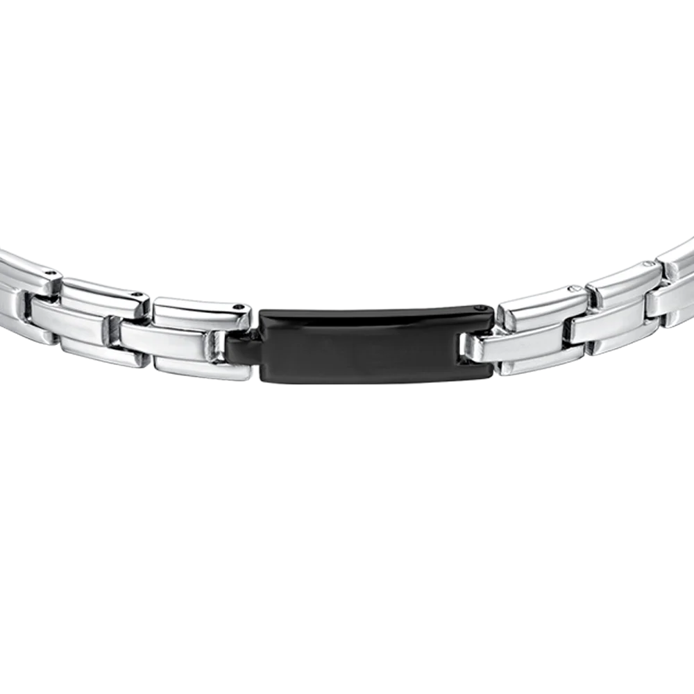 Bracciale Uomo Luca Barra Acciaio Con Piastrina Pvd Nero