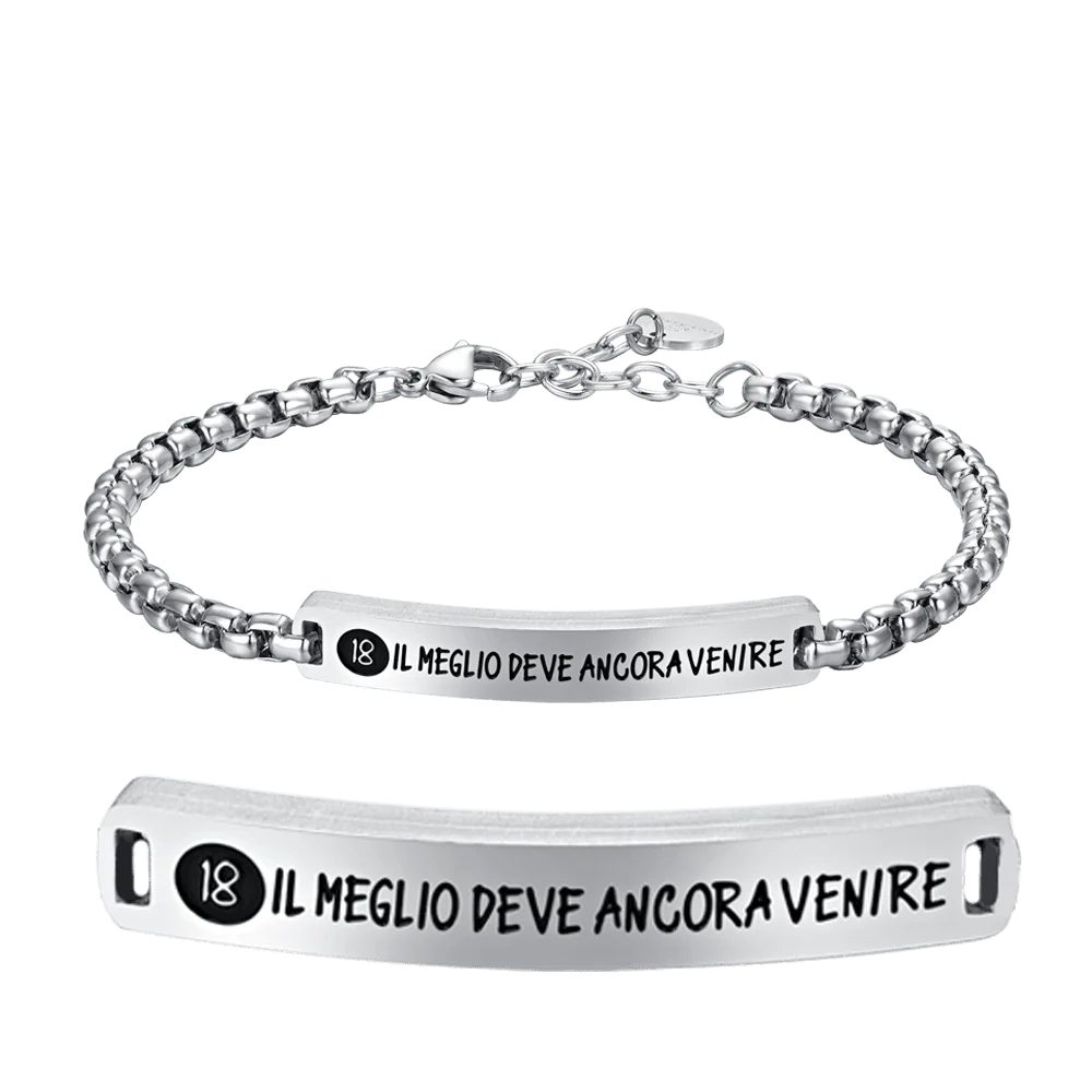 Bracciale Uomo Luca Barra Acciaio Piastrina Centrale Frase "18 Il Meglio Deve Ancora Venire"