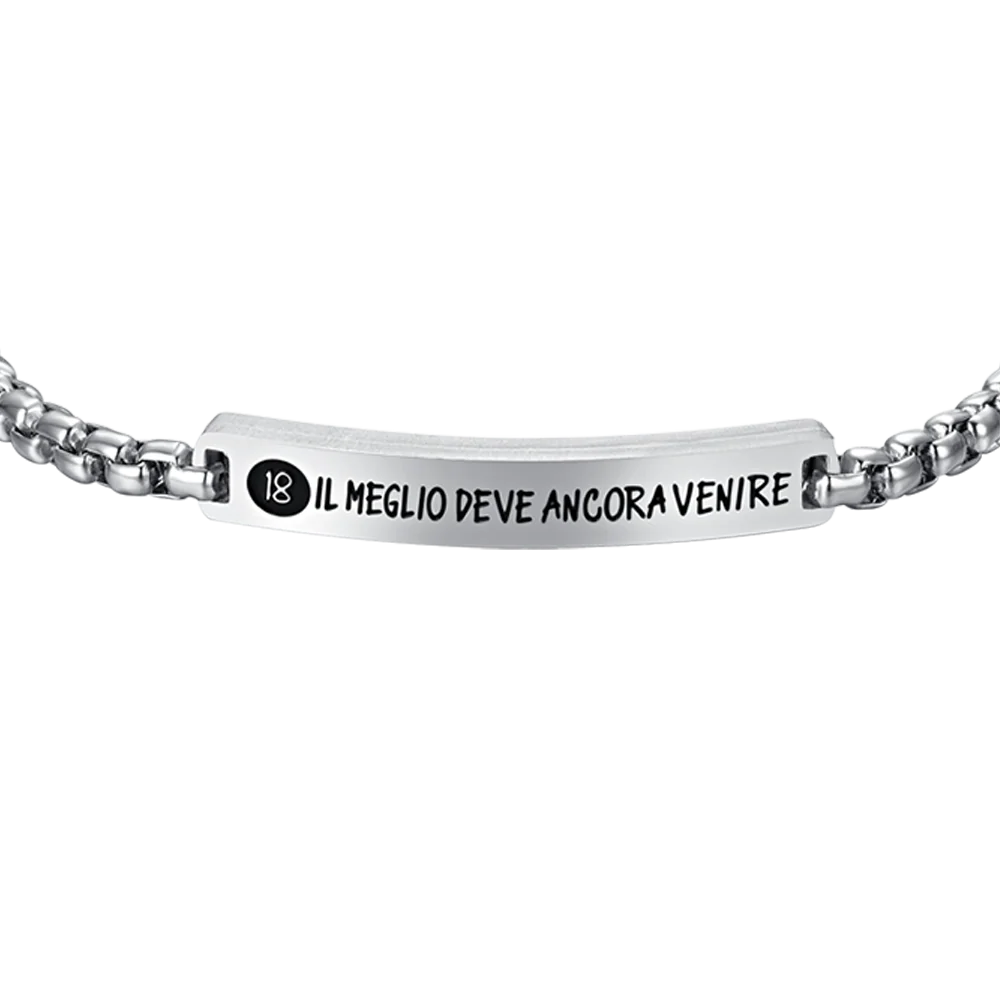 Bracciale Uomo Luca Barra Acciaio Piastrina Centrale Frase "18 Il Meglio Deve Ancora Venire"