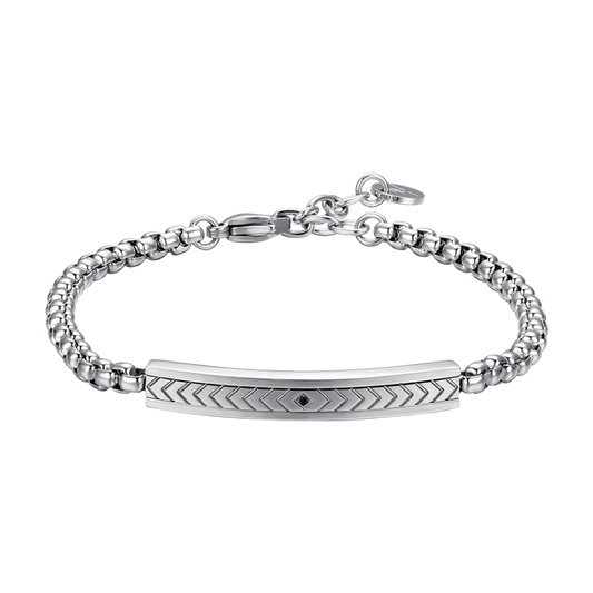 Bracciale Uomo Luca Barra Acciaio Piastrina Centrale Disegni Geometrici e Cristallo Nero