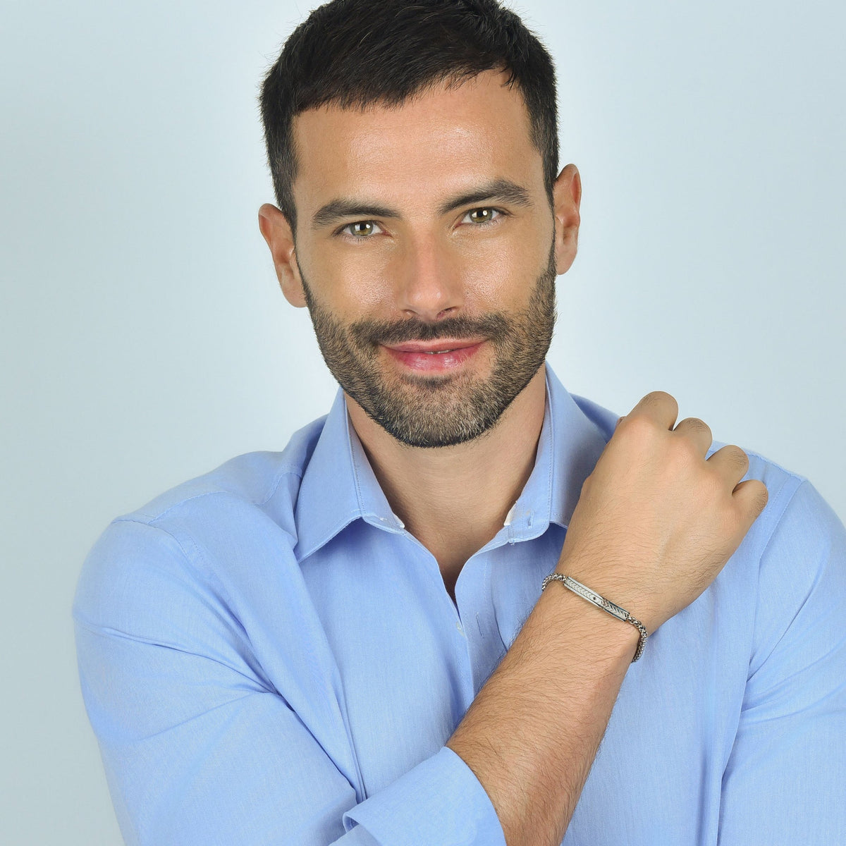 Bracciale Uomo Luca Barra Acciaio Piastrina Centrale Disegni Geometrici e Cristallo Nero