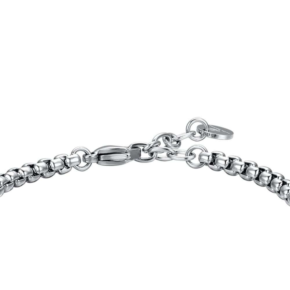 Bracciale Uomo Luca Barra Acciaio Piastrina Centrale Disegni Geometrici e Cristallo Nero