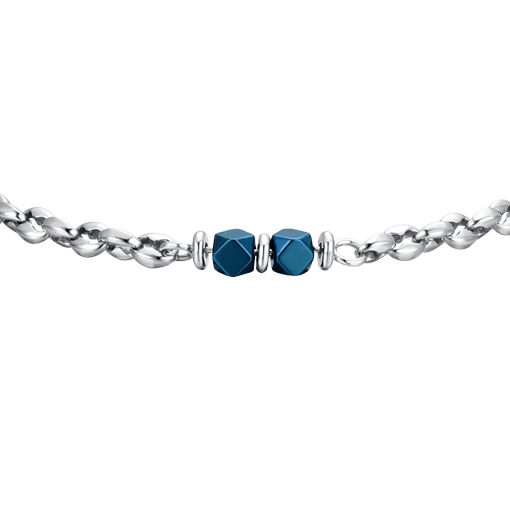 Bracciale Uomo Luca Barra Acciaio Maglia Chicco Di Caffè Con Pietre Cubiche Ematite Blu