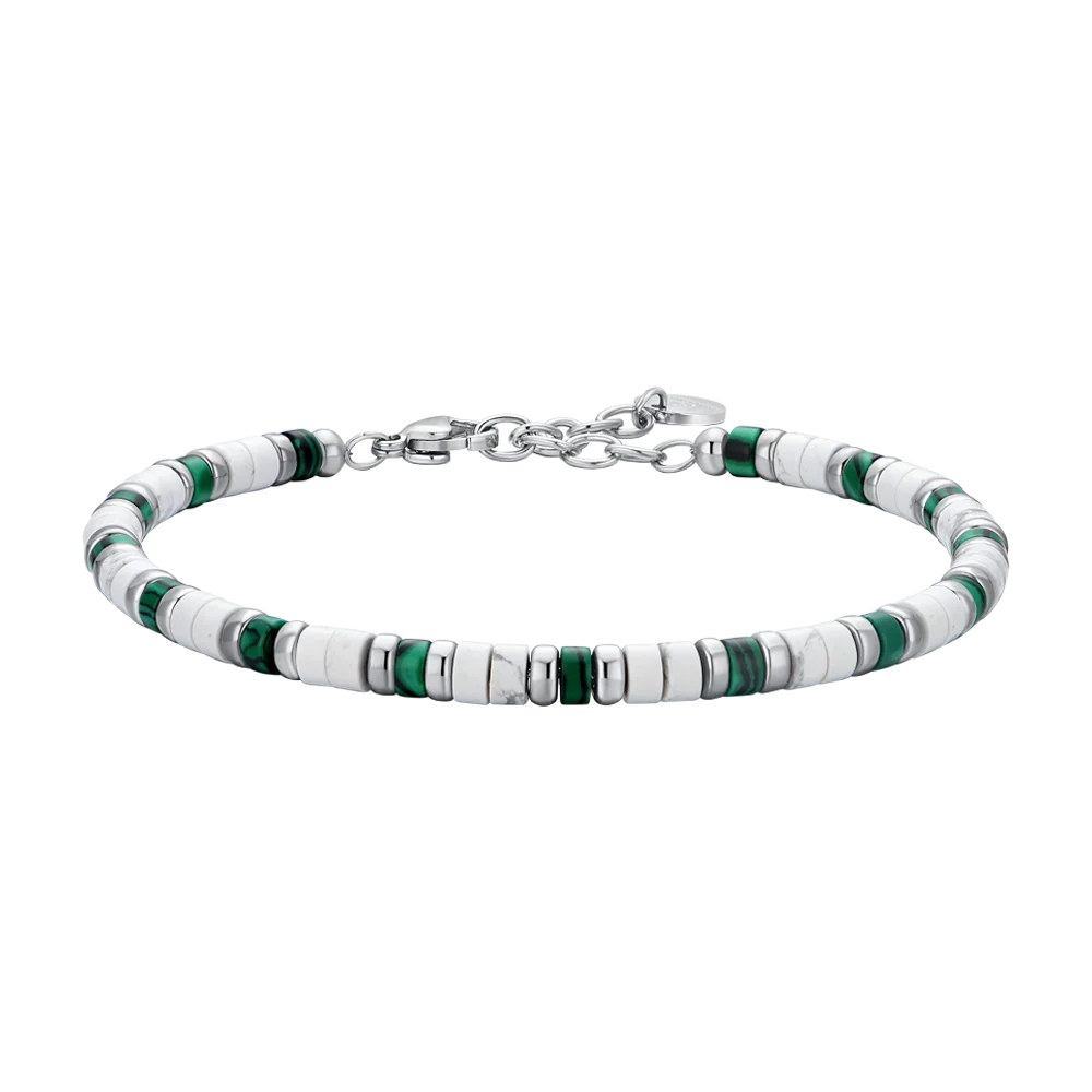Bracciale Uomo Luca Barra Acciaio Con Dischetti Pietra Verde/Bianca