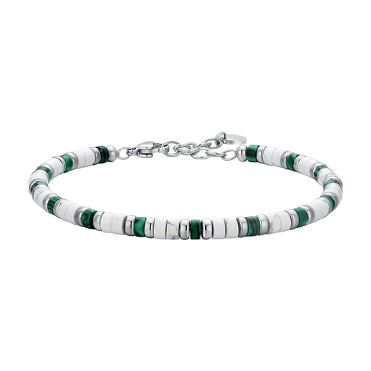 Bracciale Uomo Luca Barra Acciaio Con Dischetti Pietra Verde/Bianca