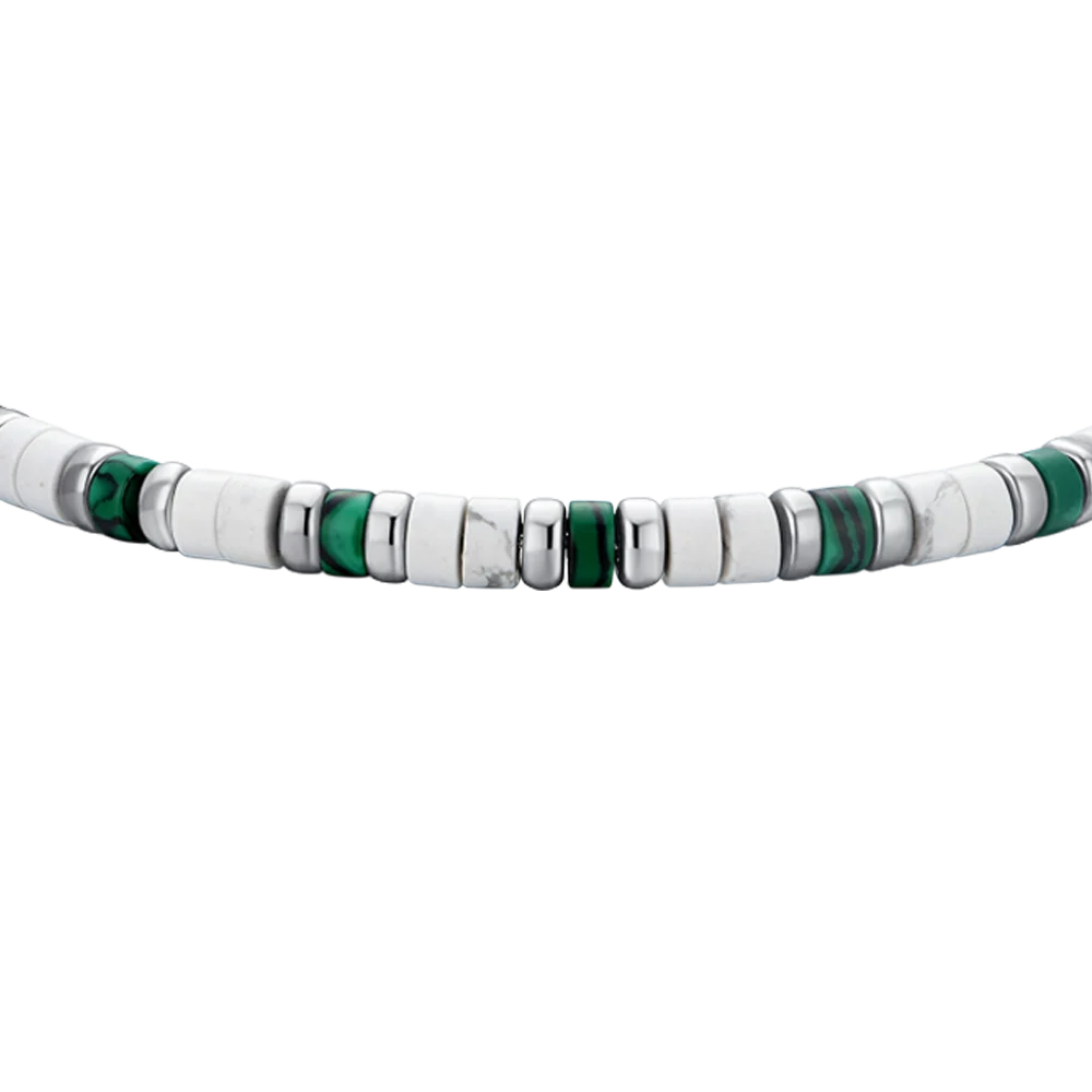 Bracciale Uomo Luca Barra Acciaio Con Dischetti Pietra Verde/Bianca