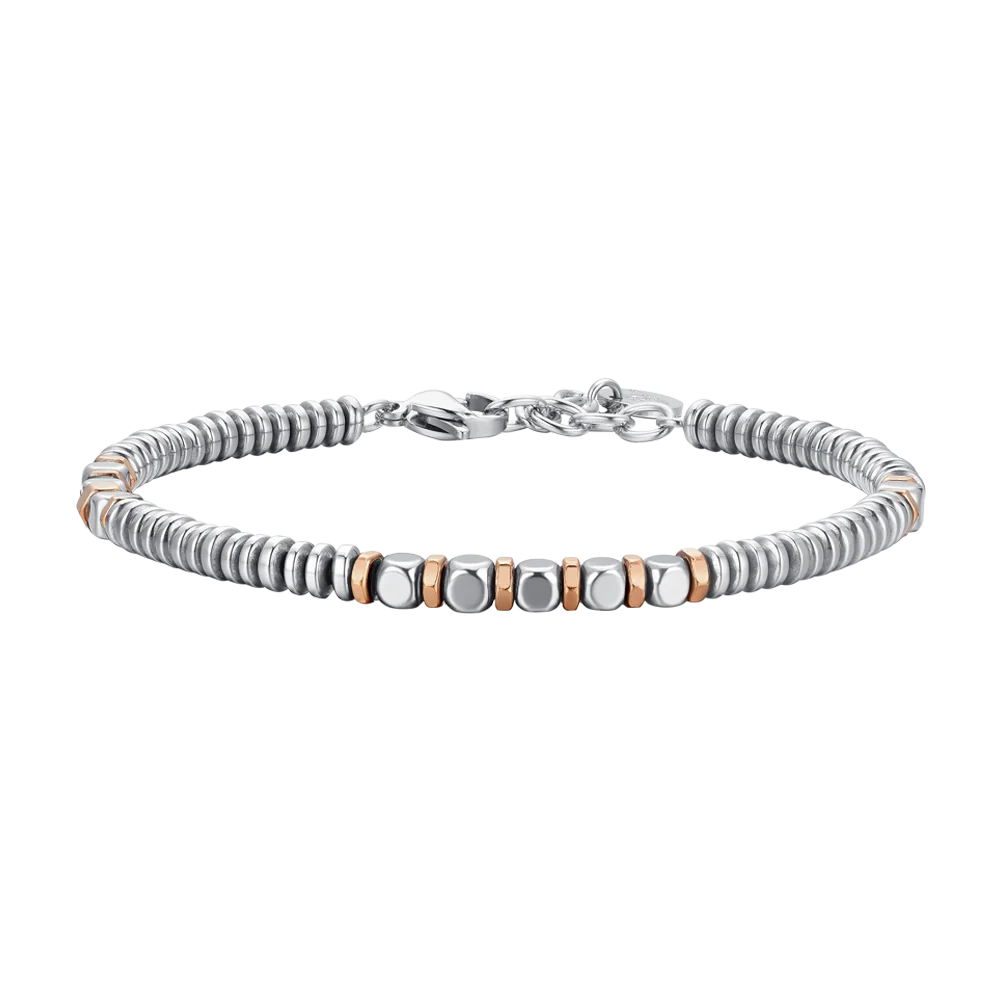 Bracciale Uomo Luca Barra Acciaio Elementi in Ematite Silver e Pvd Oro Rosa