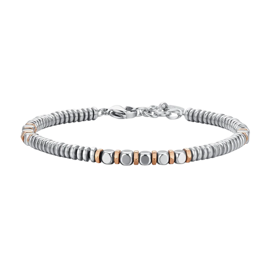 Bracciale Uomo Luca Barra Acciaio Elementi in Ematite Silver e Pvd Oro Rosa