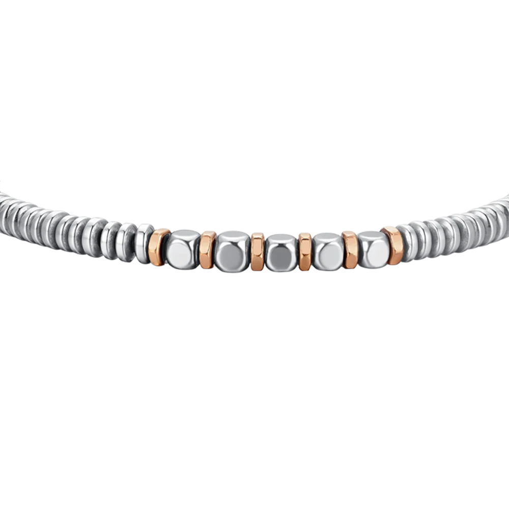 Bracciale Uomo Luca Barra Acciaio Elementi in Ematite Silver e Pvd Oro Rosa