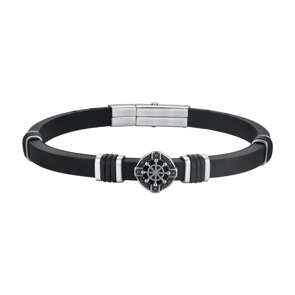 Bracciale Uomo Luca Barra Caucciù Elementi Acciaio + Centrale Timone