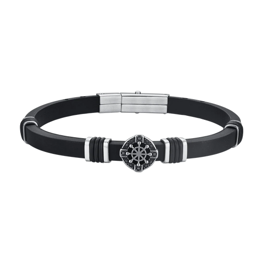 Bracciale Uomo Luca Barra Caucciù Elementi Acciaio + Centrale Timone