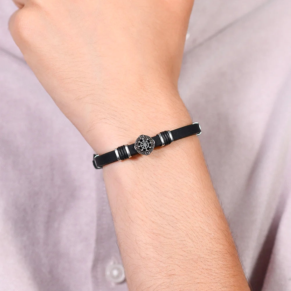 Bracciale Uomo Luca Barra Caucciù Elementi Acciaio + Centrale Timone