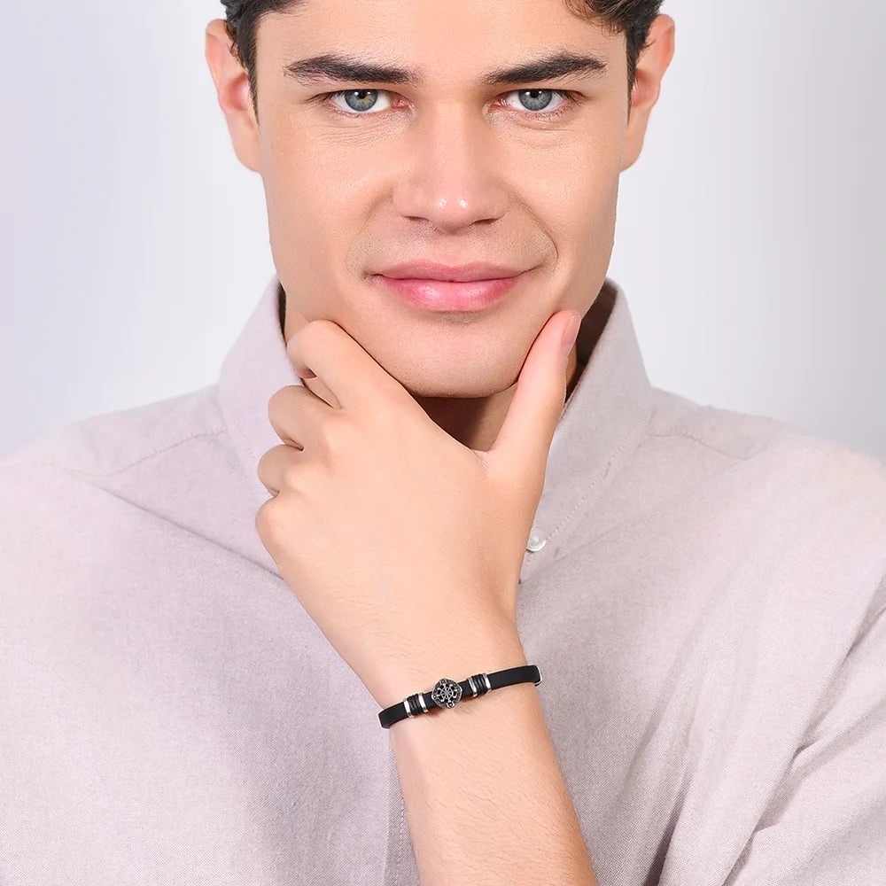 Bracciale Uomo Luca Barra Caucciù Elementi Acciaio + Centrale Timone