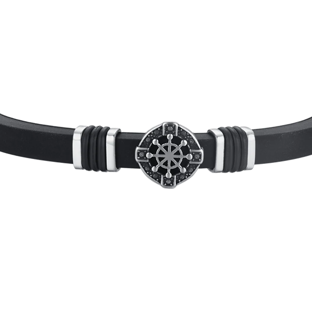 Bracciale Uomo Luca Barra Caucciù Elementi Acciaio + Centrale Timone